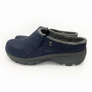 Skechers Relaxed Fit Easy Going Latte Women 9.5 Blue Suede Shoes Mules Clogs NEW